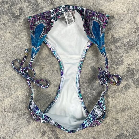 New Nanette Lepore Paros Bikini Bottom Side Ties Damask Print Blue Purple Sz L - Picture 10 of 10